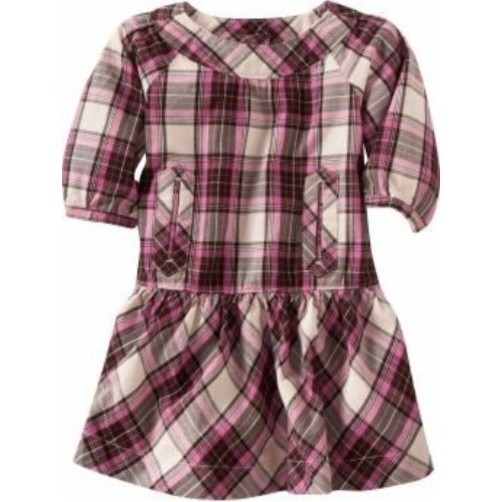 NEW Baby gap kids girls Dress 4 plaid drop waist tiered ruffle pink brown cream